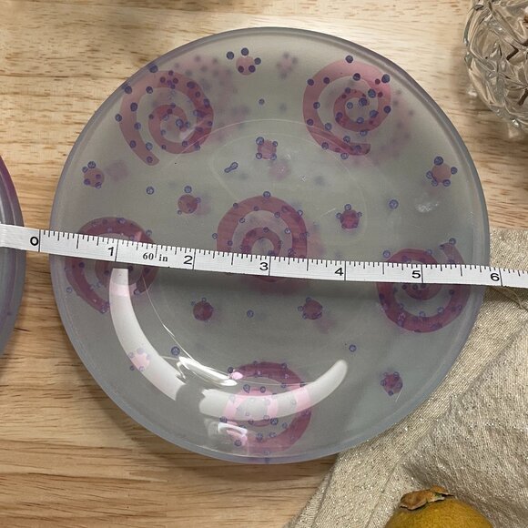 VINTAGE Dessert Plates Hand Painted Glass Pink Swirls Set of 4 Exc. Condition - Picture 5 of 5